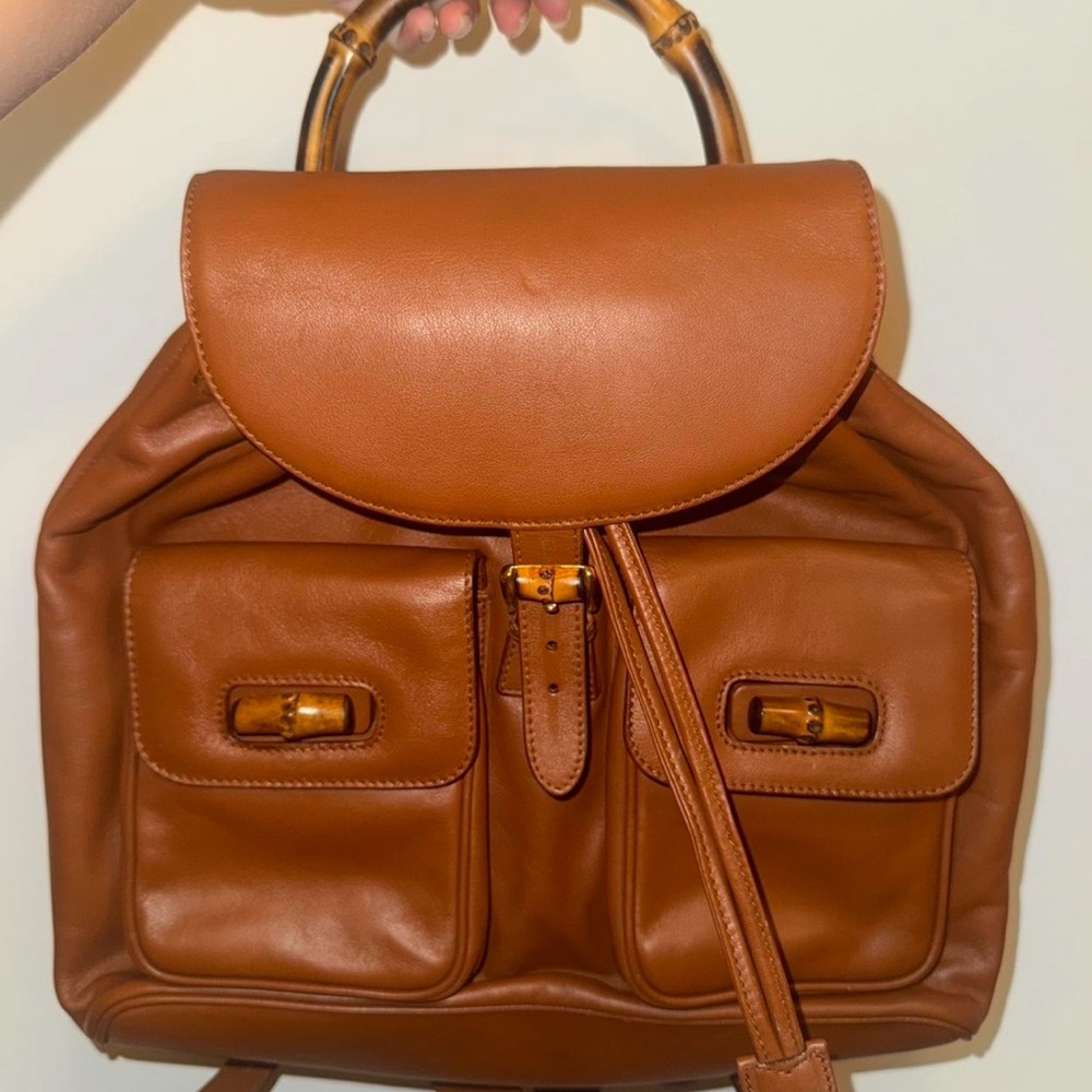 Gucci Brown Leather Backpack with Bamboo Handles
